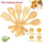 6 Piece Bamboo Wooden Spoon Set
