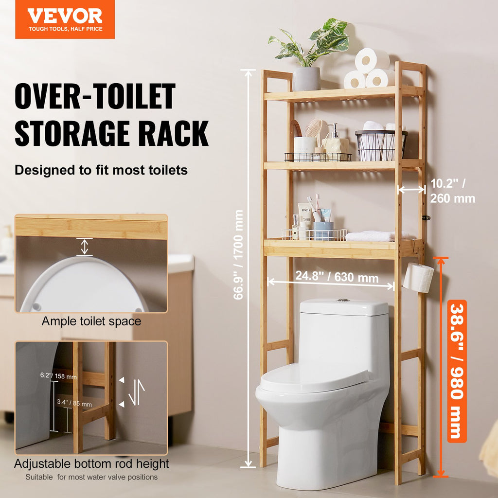 Over the Toilet Storage bamboo Rack