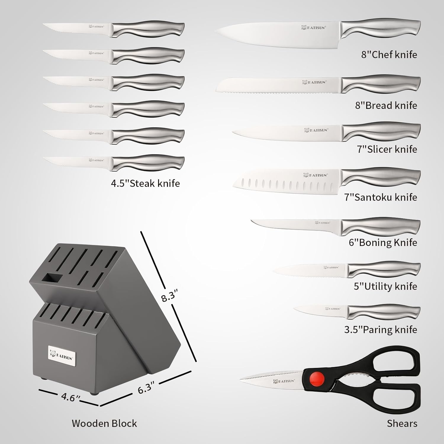 15 Piece Kitchen Knife Set with Block