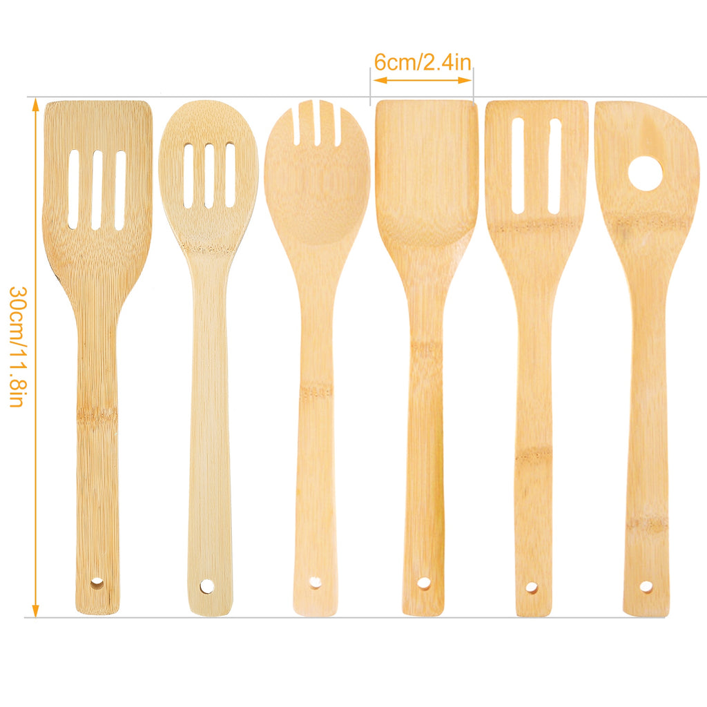 6 Piece Bamboo Wooden Spoon Set