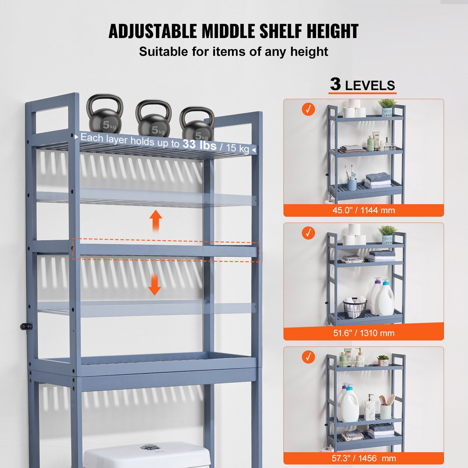 Over the Toilet Storage 3 Tier Rack