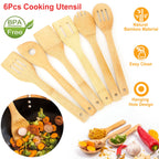 6 Piece Bamboo Wooden Spoon Set