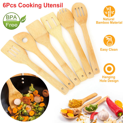 6 Piece Bamboo Wooden Spoon Set